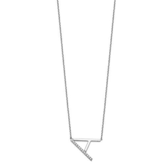 14k White Gold Sideways Diamond Initial A Necklace - Picture 2 of 3